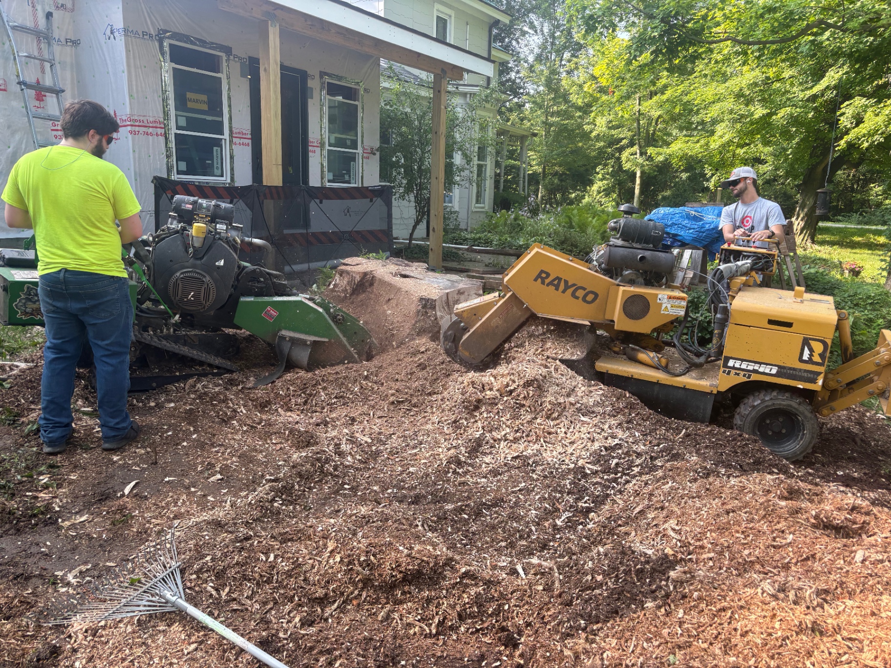 Grinding stump down to fresh mulch